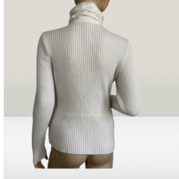 Cache knit puffy jacket sweater vest zip up pockets ruched collar cute - Picture 5 of 17